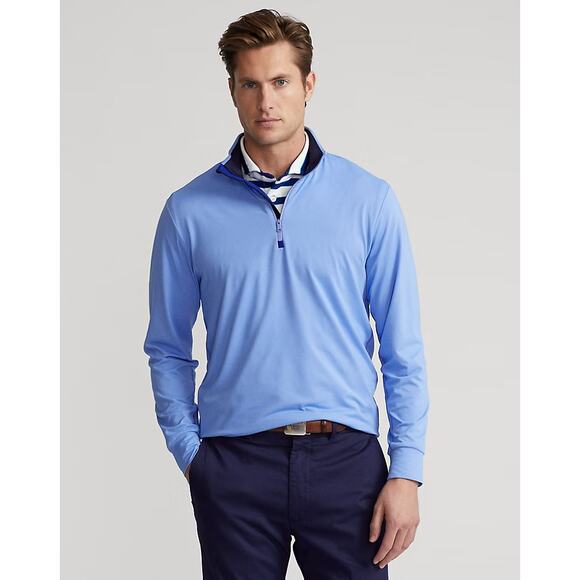 POLO RALPH LAUREN Performance Quarter-Zip Pullover Harbor Island Blue Sz XL {E7}